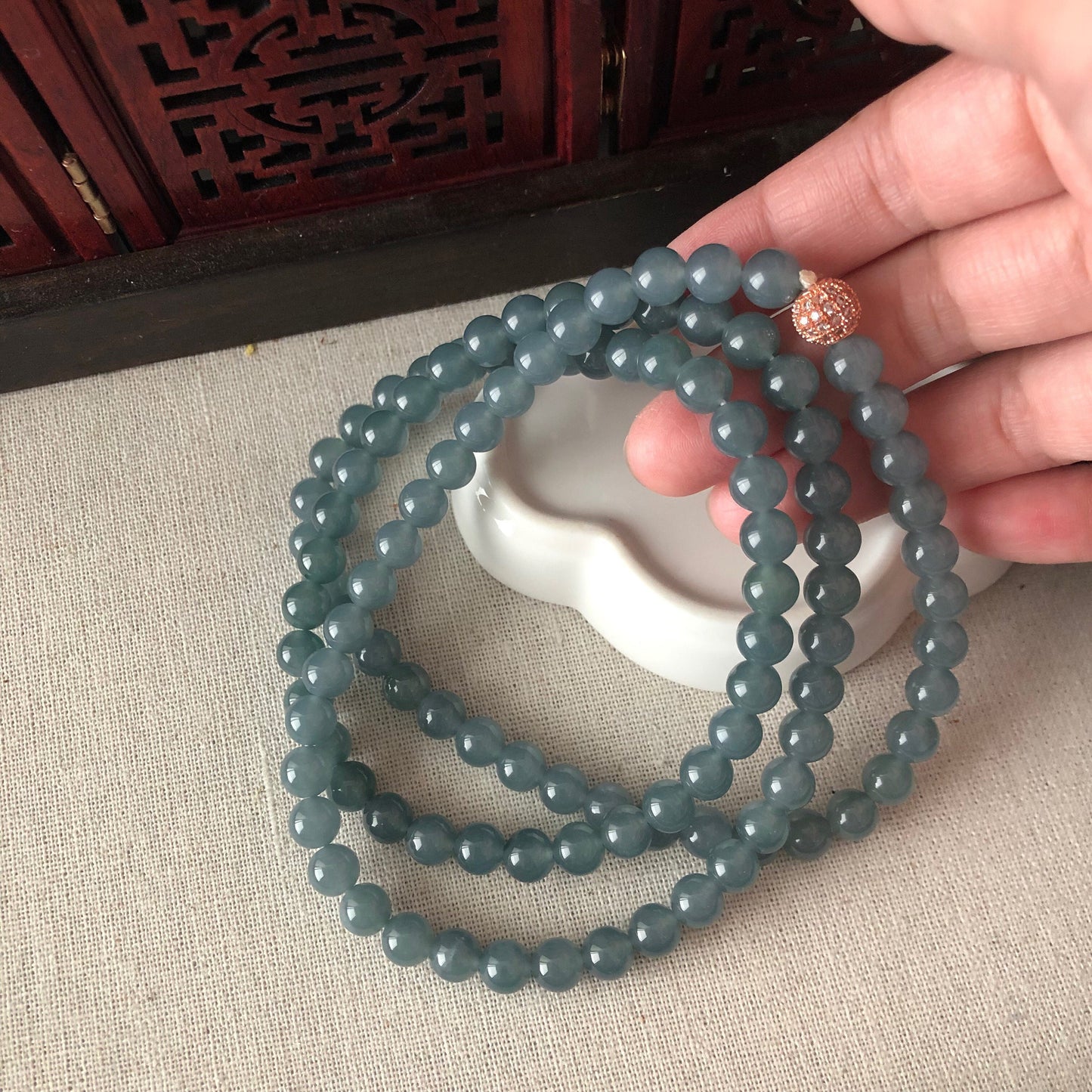 7.2mm RARE navy blue Jadeite Jade Bead Bracelet Necklace 7.2mm x 108 beads