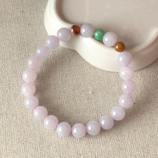 8mm Icy Tint Pink Lavender Jadeite Jade Bead Bracelet 8mm x 20 beads