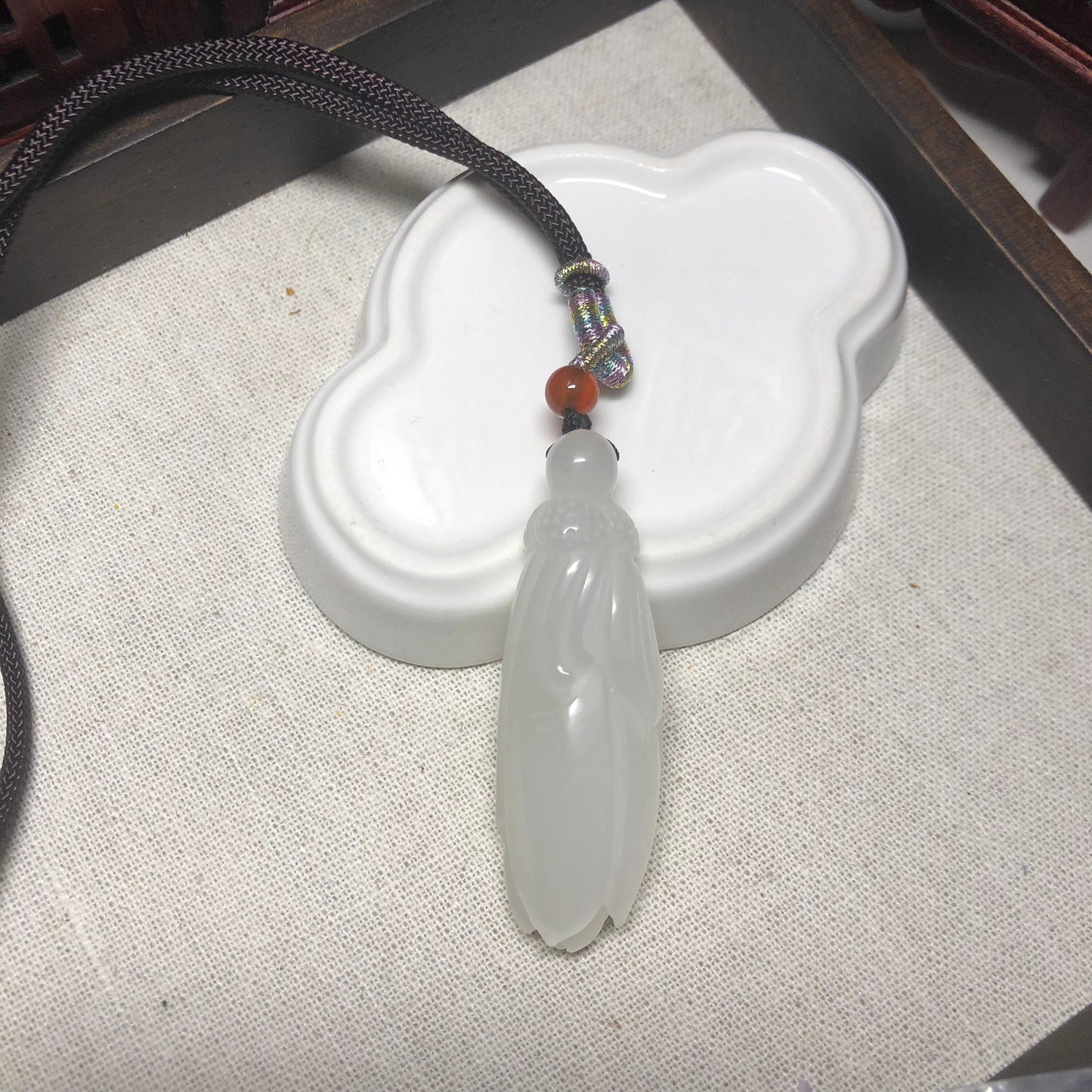 58.1mm Grade A Hetian Jade Icy Glutinous Float Carved Lily Bulb Pendant