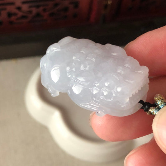 34.3mm Icy Jadeite Jade Glutinous Carved MALE Pixiu Pendant