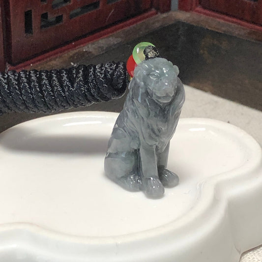 29.6mm Icy Jadeite Jade Carved Wuji Grey  Lion Pendant 2582