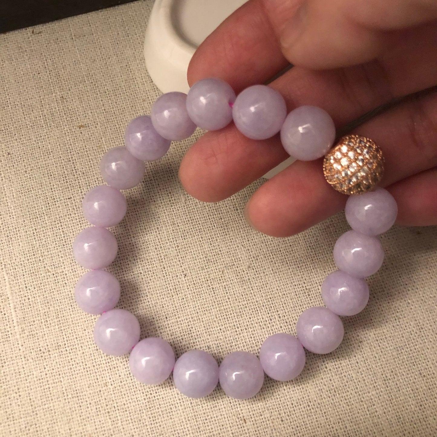 10mm Icy Lavender Pink Jadeite Jade Bead Bracelet 10mm x 18 beads
