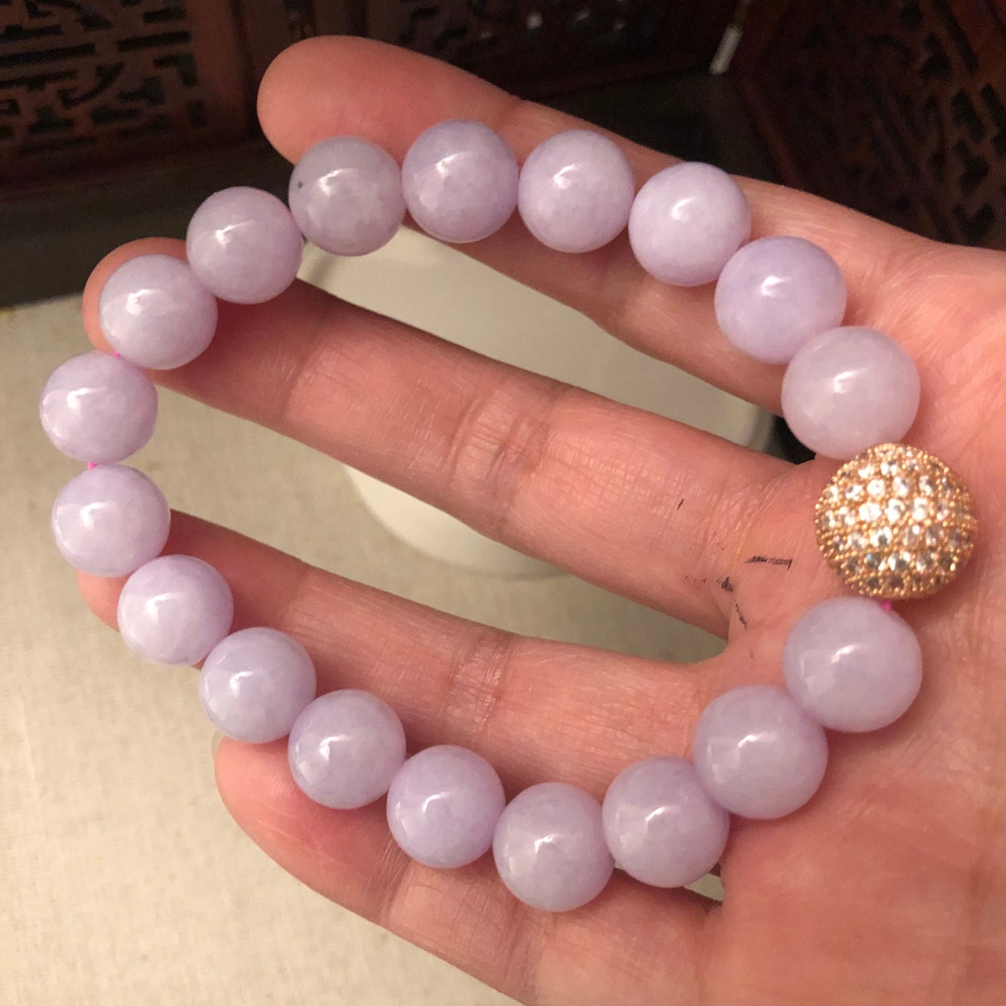 10mm Icy Lavender Pink Jadeite Jade Bead Bracelet 10mm x 18 beads