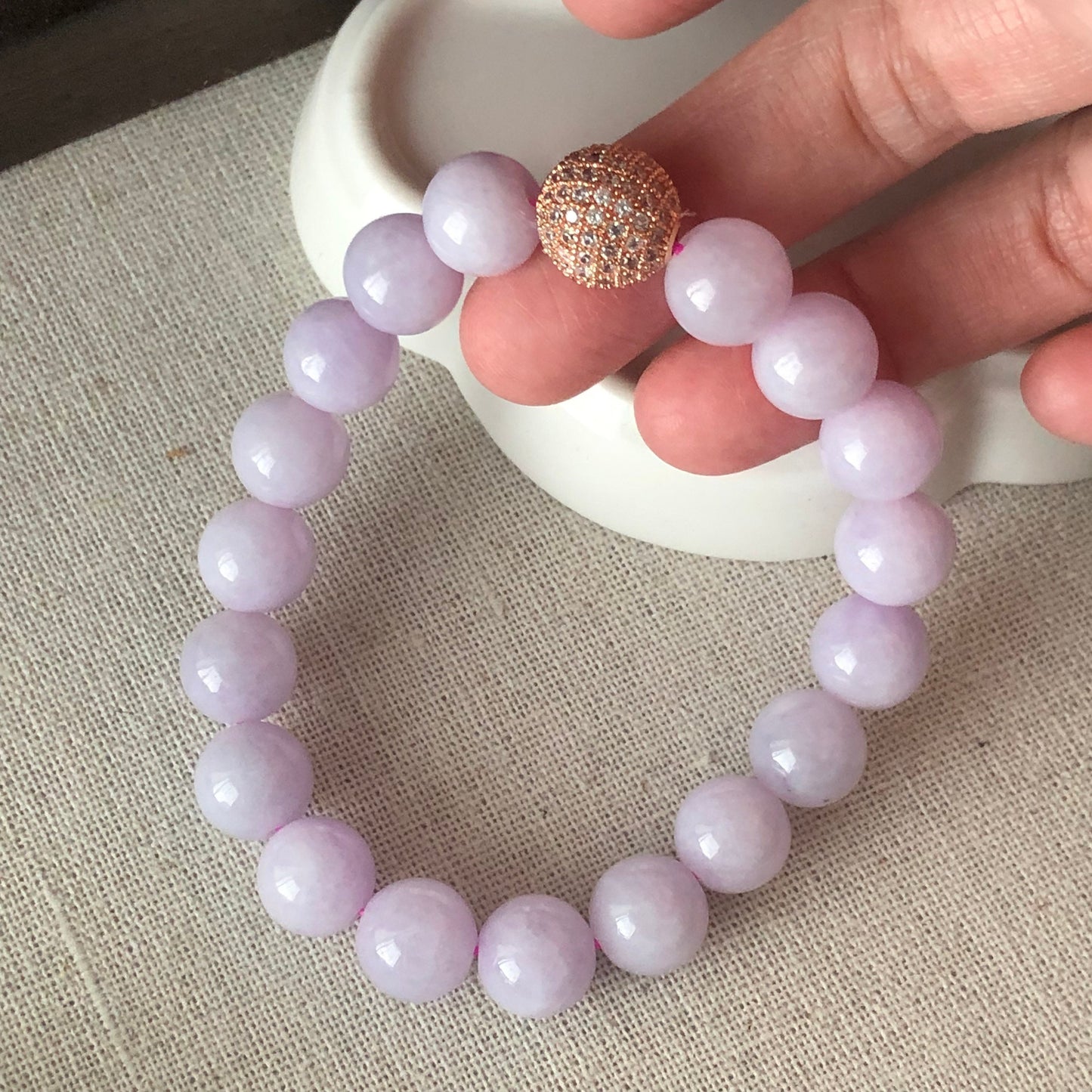 10mm Icy Lavender Pink Jadeite Jade Bead Bracelet 10mm x 18 beads