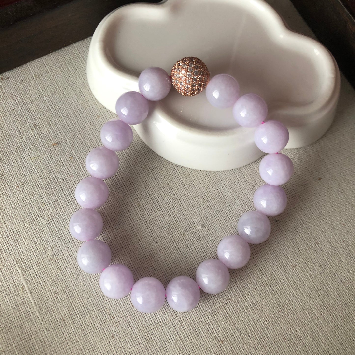 10mm Icy Lavender Pink Jadeite Jade Bead Bracelet 10mm x 18 beads