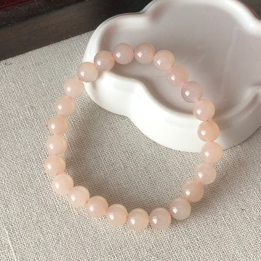 Reserved: 7.8mm Grade A Hetian Jade Smoky Pink Round Glossy Polished Jade Bracelet 24pcs