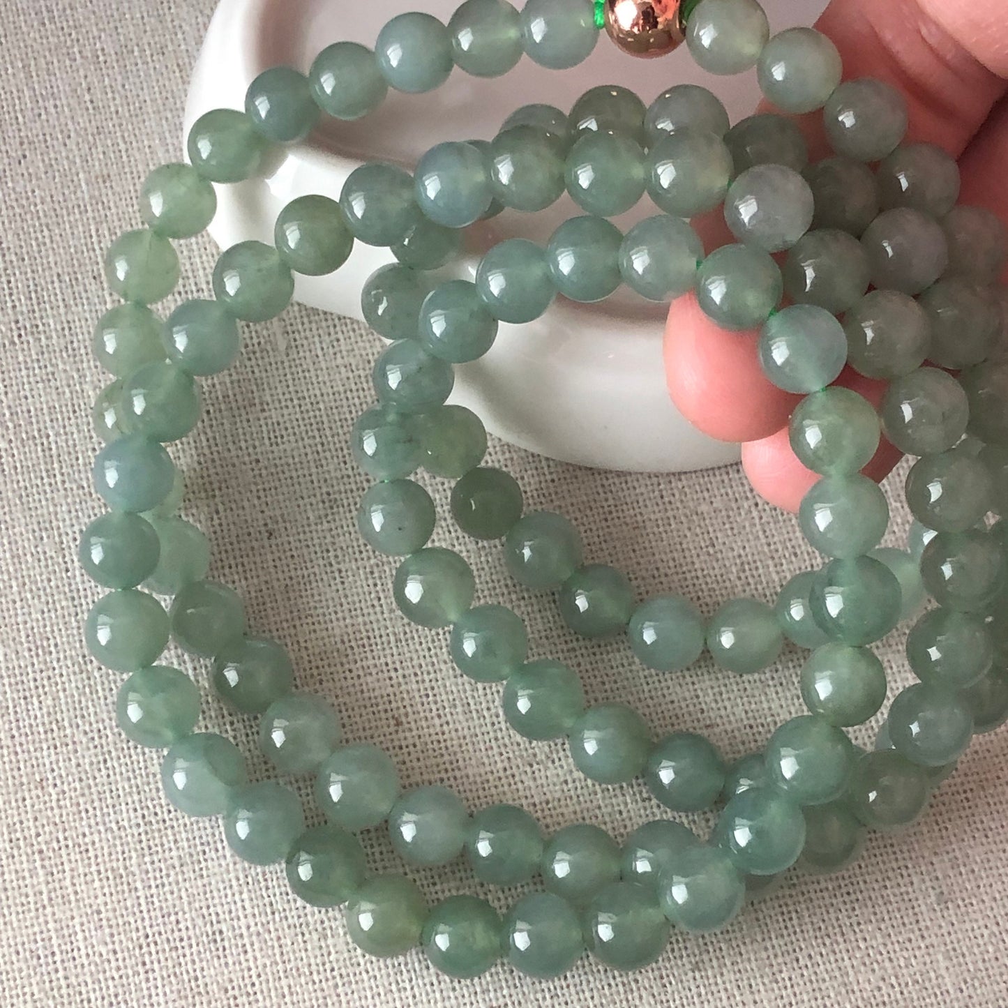 7 mm Grade A Icy Jadeite Jade Green Bead Bracelet Necklace 118pcs.
