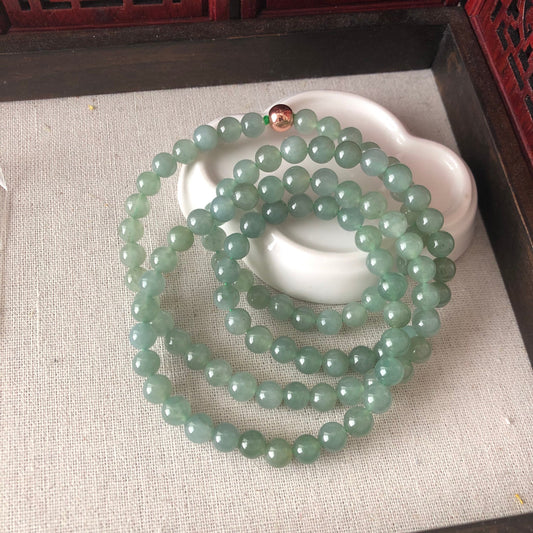 7 mm Grade A Icy Jadeite Jade Green Bead Bracelet Necklace 118pcs.