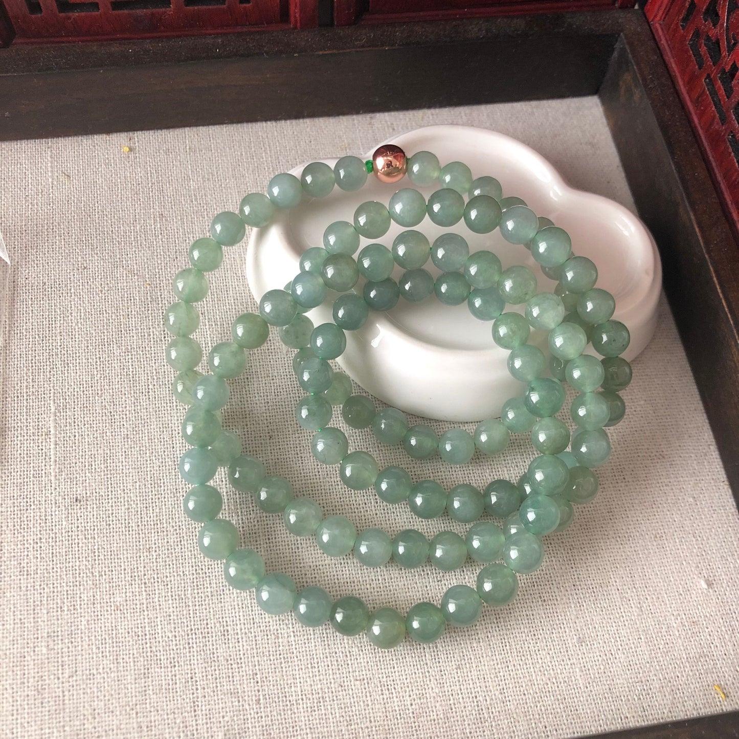 7 mm Grade A Icy Jadeite Jade Green Bead Bracelet Necklace 118pcs.