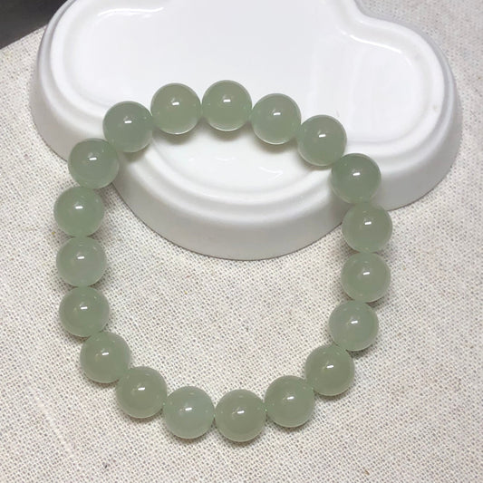 9.8 mm Grade A Hetian Jade Tint Green Bead Bracelet