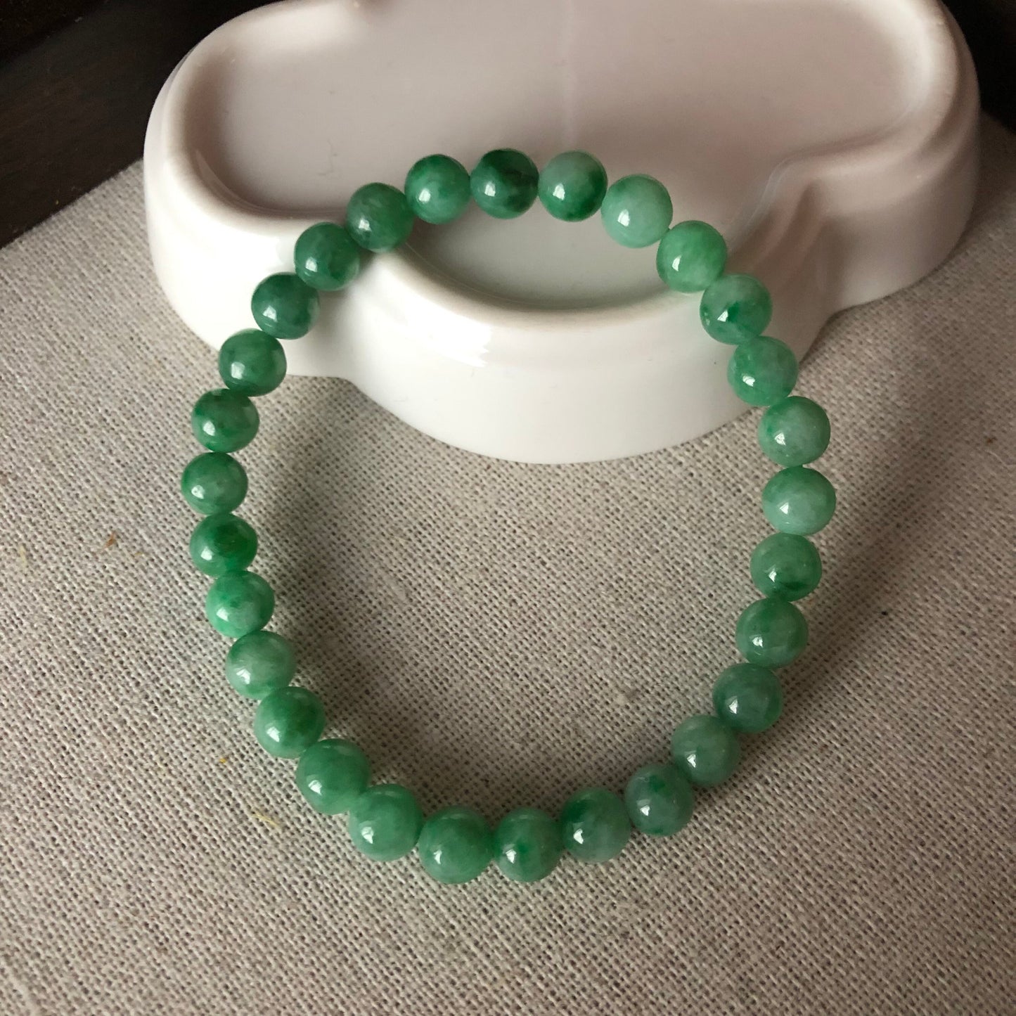 6.4 mm Jadeite Jade Icy Gradient Green Round Bead Bracelet 29pcs.