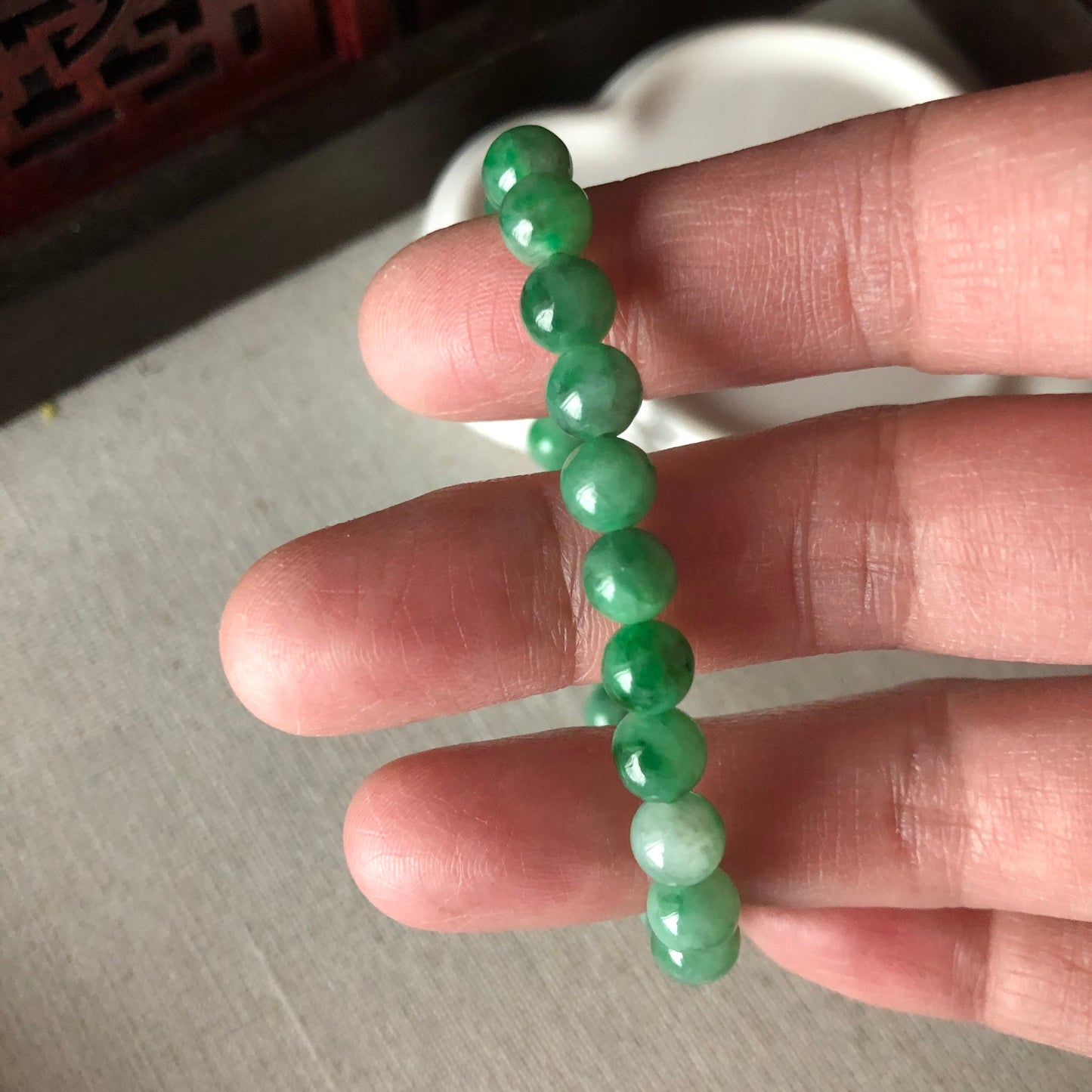 6.4 mm Jadeite Jade Icy Gradient Green Round Bead Bracelet 29pcs.