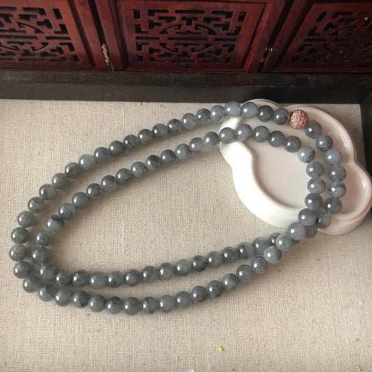 SALE: 8.8-9mm Jade Jadeite Icy Wuji Grey  Round Bead Necklace Bracelet 90pcs.