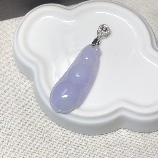 37mm Lavender Jadeite Jade Carved Bean Pendant with 925 bail.