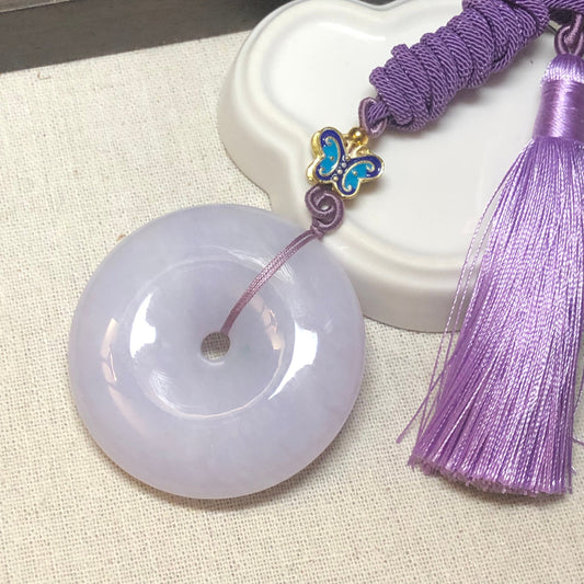 53.7mm BIG Icy Tint Lavender Jadeite Jade Peace Donut Pendant Key Charm
