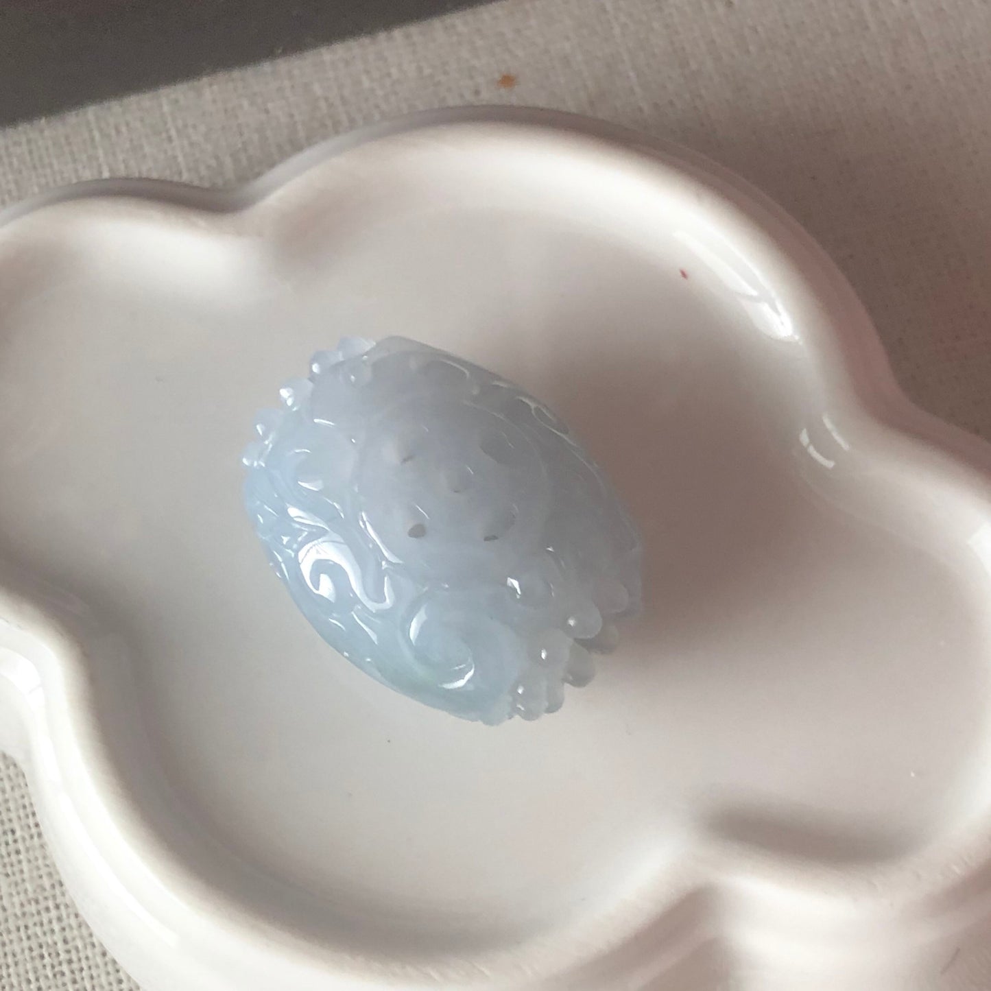 25.4mm BIG Icy Tint Lavender Blue Jadeite Jade Carved Asian Pattern Bead Pendant