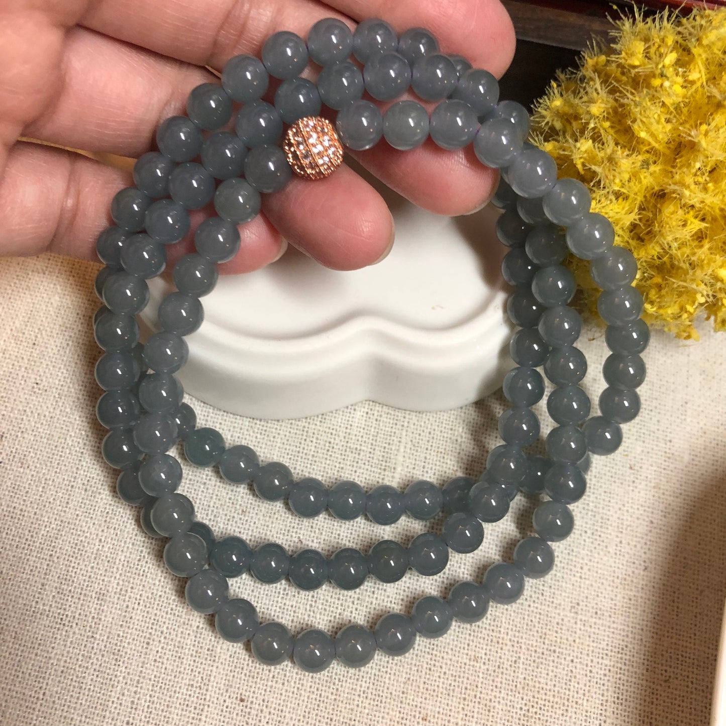 6.4mm RARE navy blue Jadeite Jade Bead Bracelet Necklace 6.4mm x 108 beads