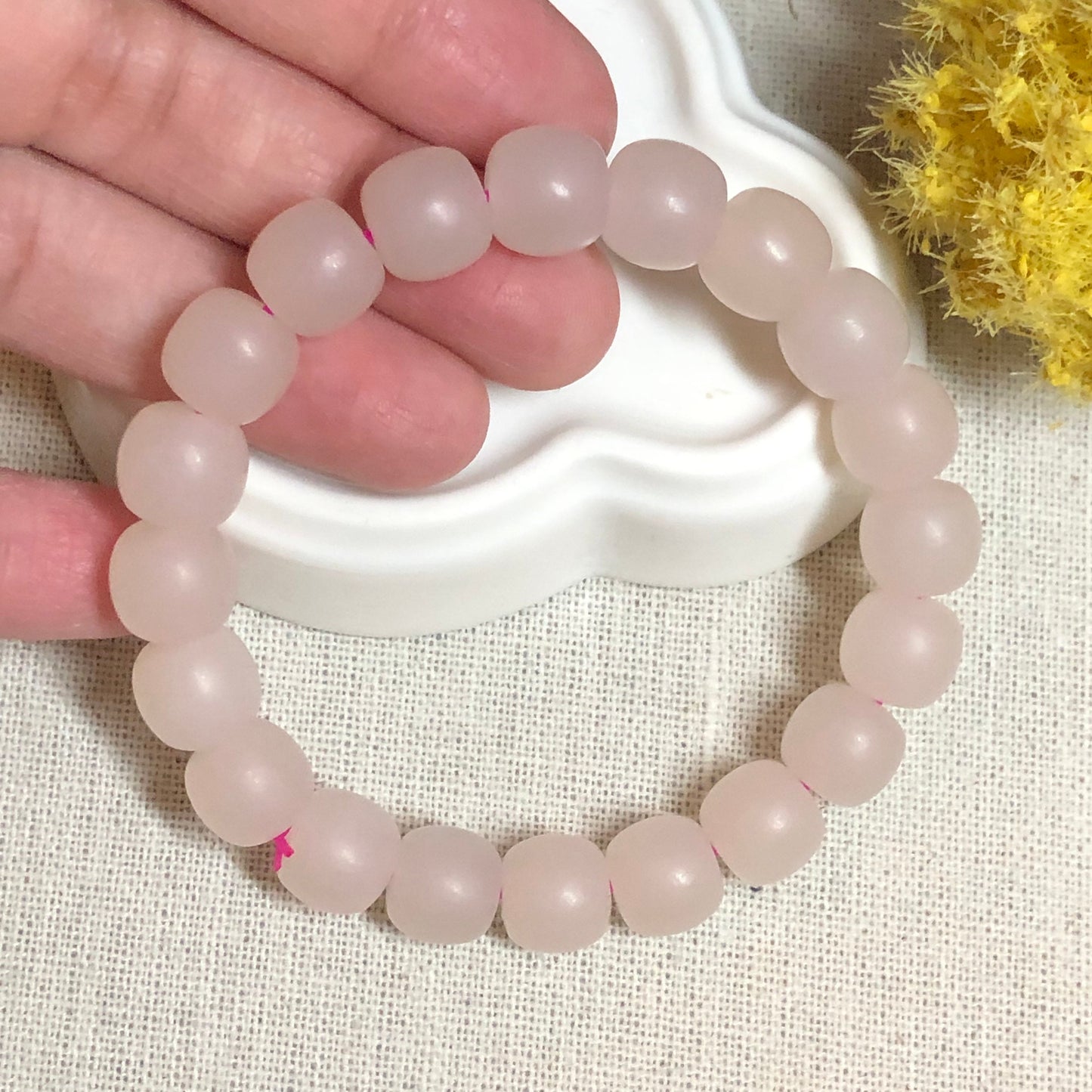 9.7mm Grade A Hetian Jade Smoky Pink Cylinder Smooth Sand Polished Jade Bracelet 20pcs