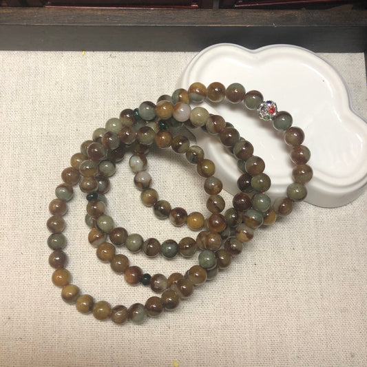 6.7-7.5mm Jade Jadeite Icy Asst Green Brown Gradient  Round Bead Necklace Bracelet 120pcs.
