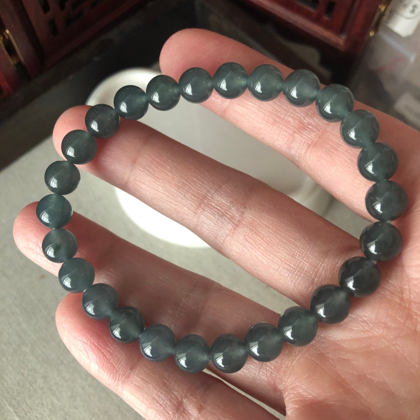 7mm Icy Wuji Green Jade Jadeite RARE Bead Bracelet 26 PCs.