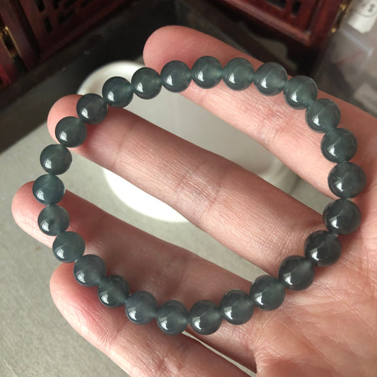 7mm Icy Wuji Green Jade Jadeite RARE Bead Bracelet 26 PCs.
