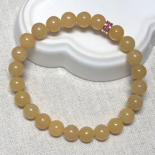 7.5 mm Icy Jadeite Jade Yellow Bead Bracelet 24pcs.