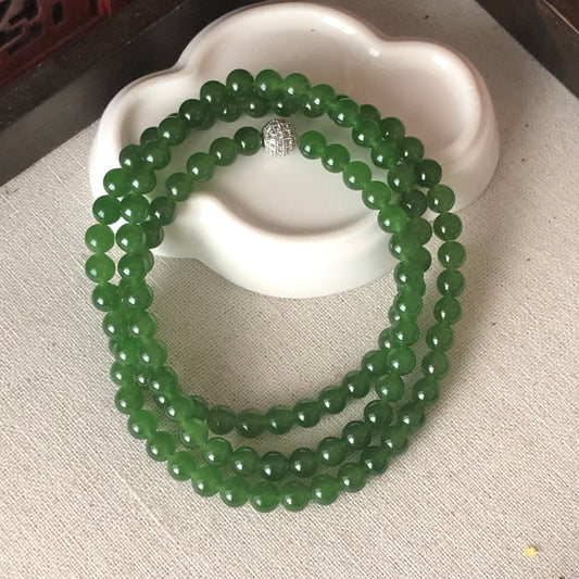 6.1mm High Icy Yang Green Hetian Nephrite Jade Bead Necklace Bracelet 116 PCs.