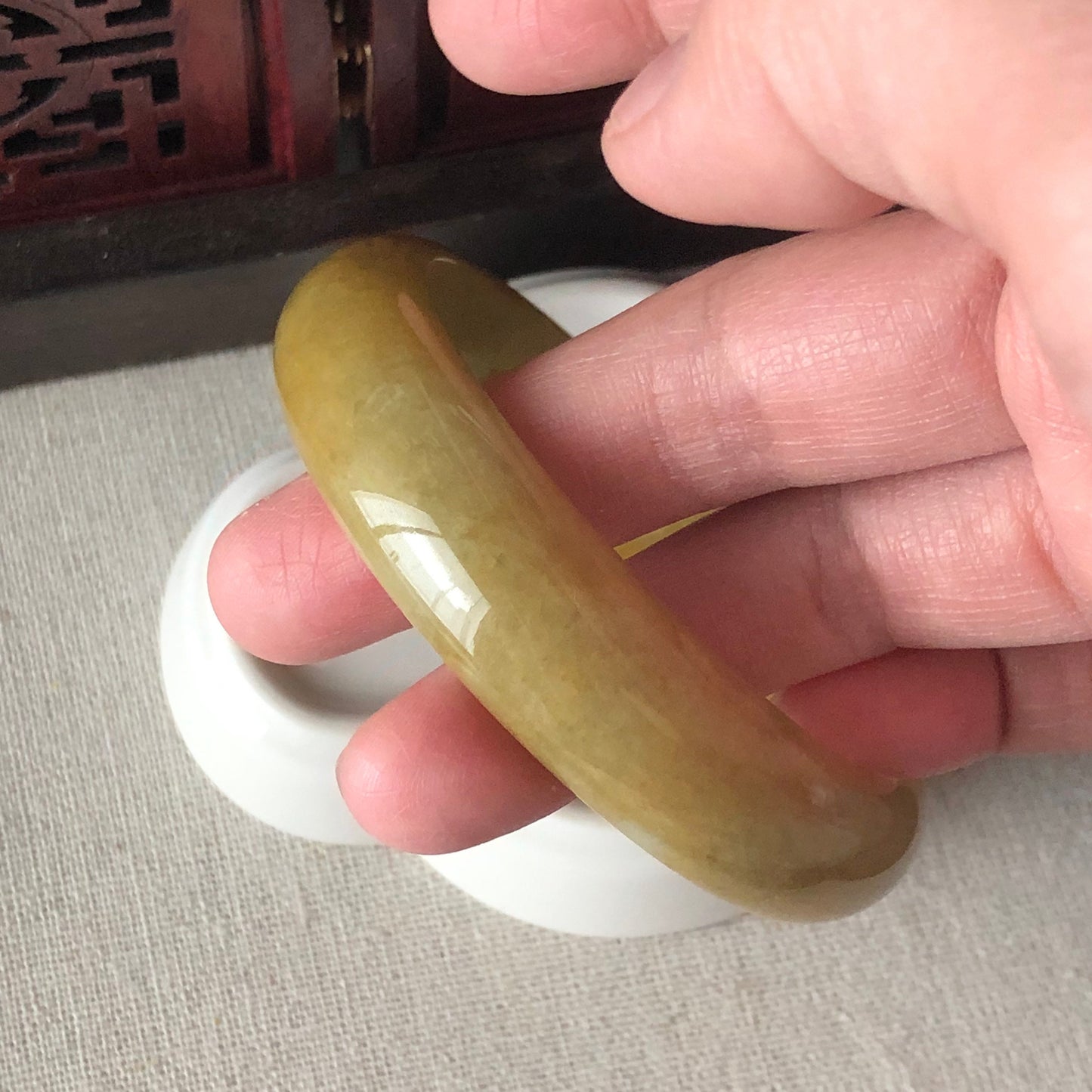 58mm Grade A Earthy Yellow Brown Jadeite Jade Bangle