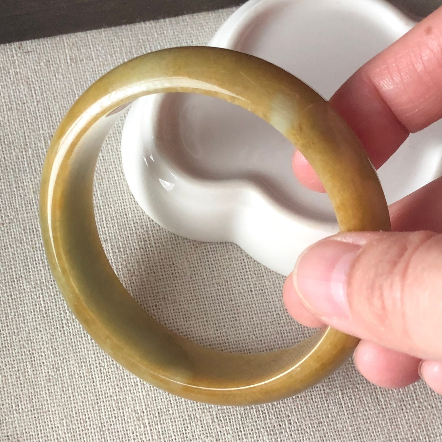 58mm Grade A Earthy Yellow Brown Jadeite Jade Bangle