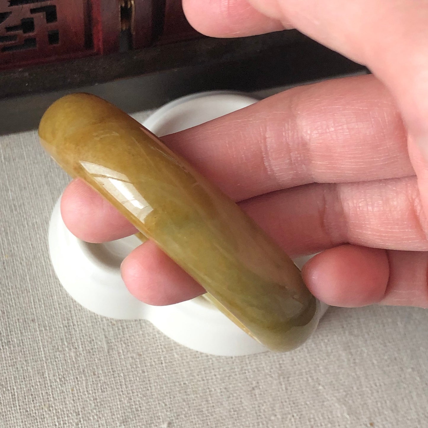 58mm Grade A Earthy Yellow Brown Jadeite Jade Bangle