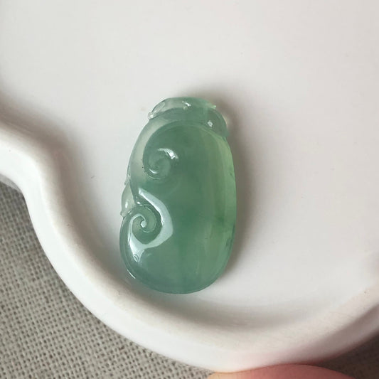 Grade A Carved Icy Green Jadeite Jade Ruyi Gemstone Pendant Customization