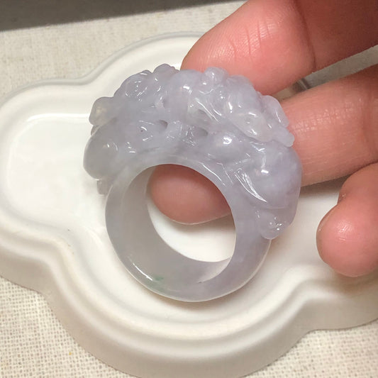 Grade A Icy Glutinous Tint Lavender Carved Double Pixiu Jadeite Jade Ring Pendant