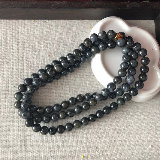 7.8-8mm Jade Jadeite Icy Wuji Grey  Round Bead Necklace Bracelet 108pcs.