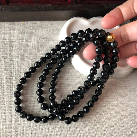 7.4mm Jade Jadeite Omphacite Black  Diamond Cut Bead Necklace Bracelet 108pcs.