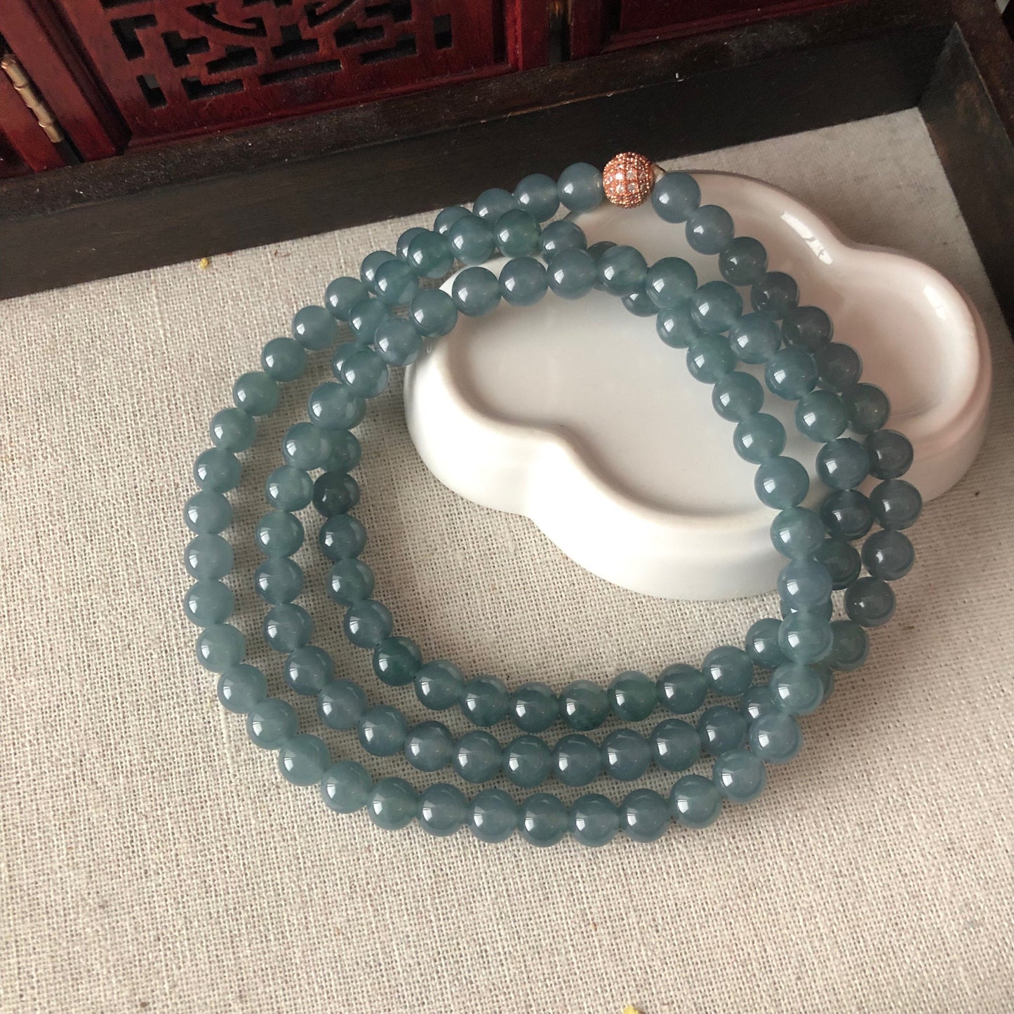 7.2mm RARE navy blue Jadeite Jade Bead Bracelet Necklace 7.2mm x 108 beads