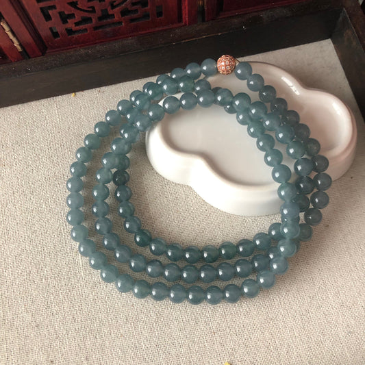 7.2mm RARE navy blue Jadeite Jade Bead Bracelet Necklace 7.2mm x 108 beads