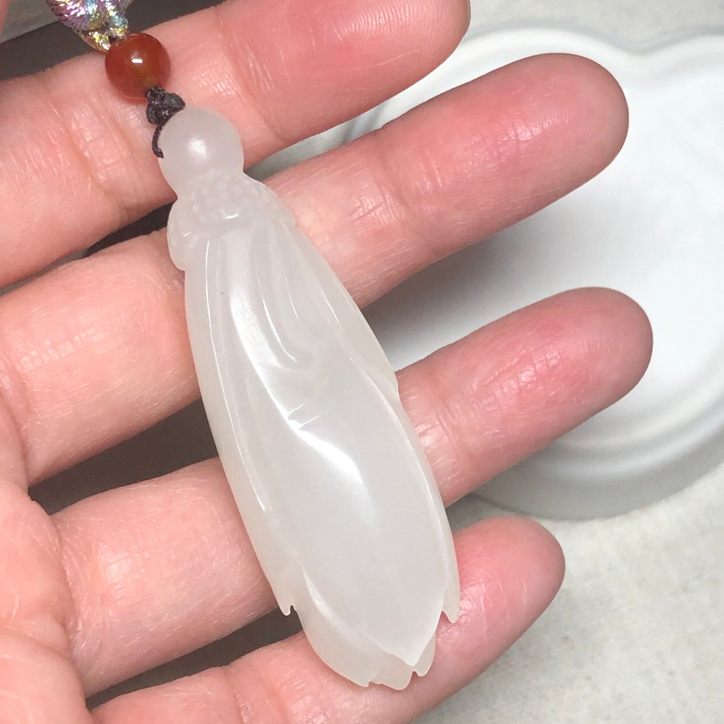 58.1mm Grade A Hetian Jade Icy Glutinous Float Carved Lily Bulb Pendant