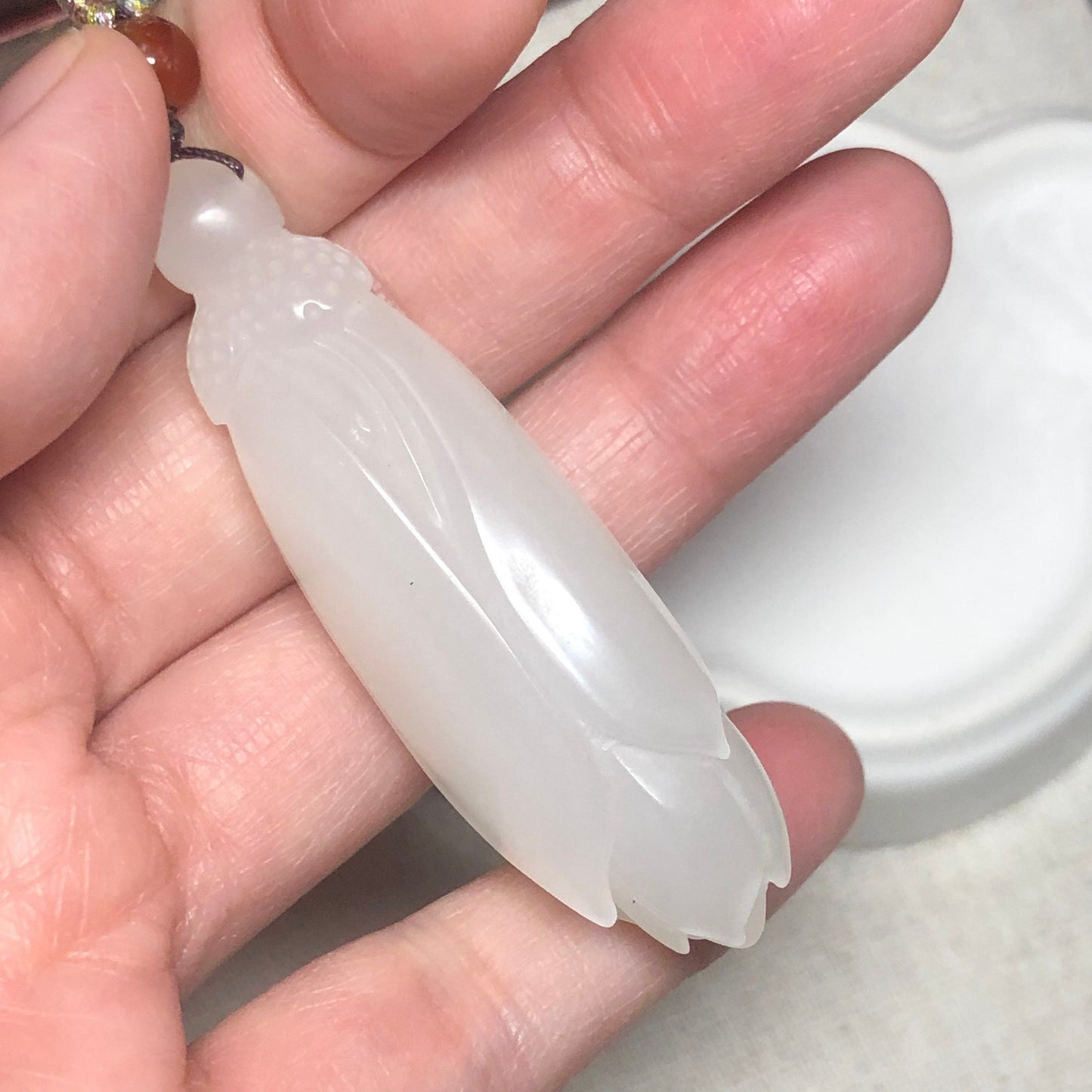 58.1mm Grade A Hetian Jade Icy Glutinous Float Carved Lily Bulb Pendant