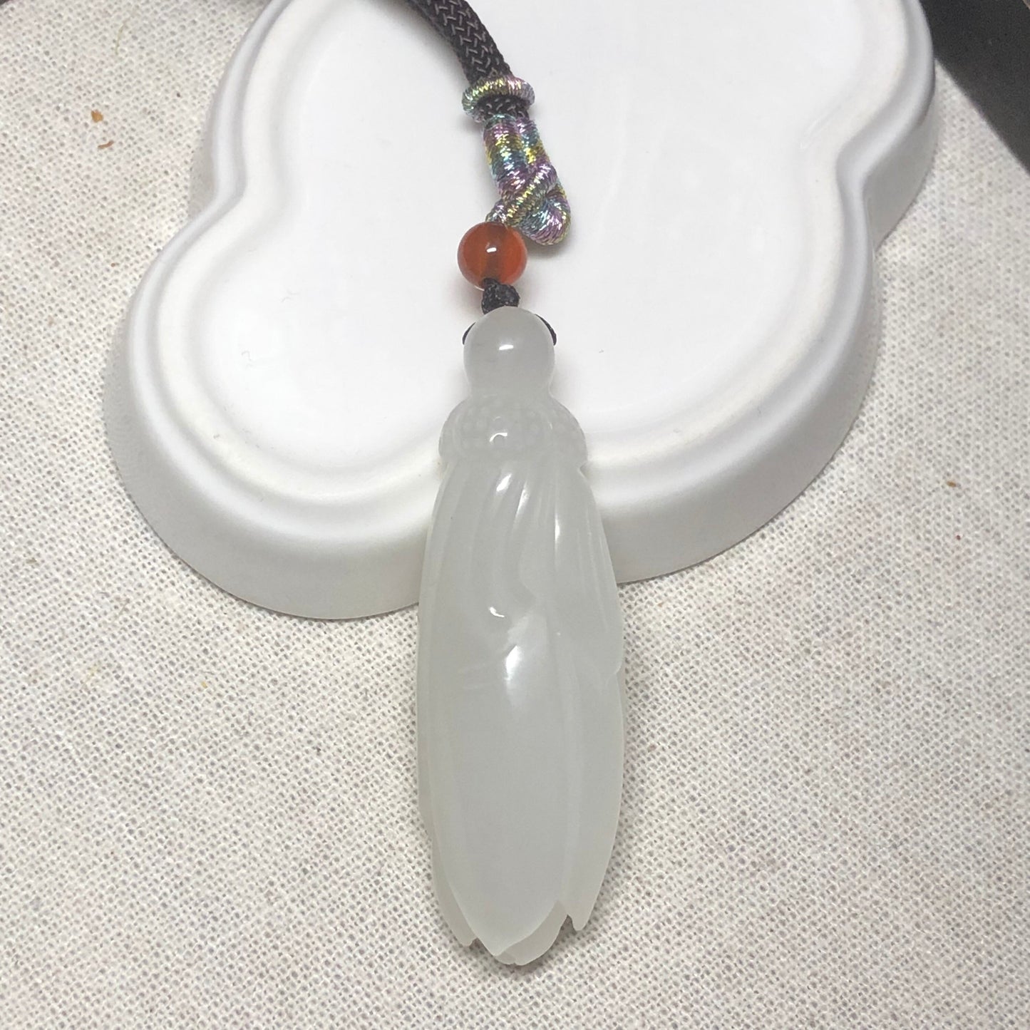 58.1mm Grade A Hetian Jade Icy Glutinous Float Carved Lily Bulb Pendant