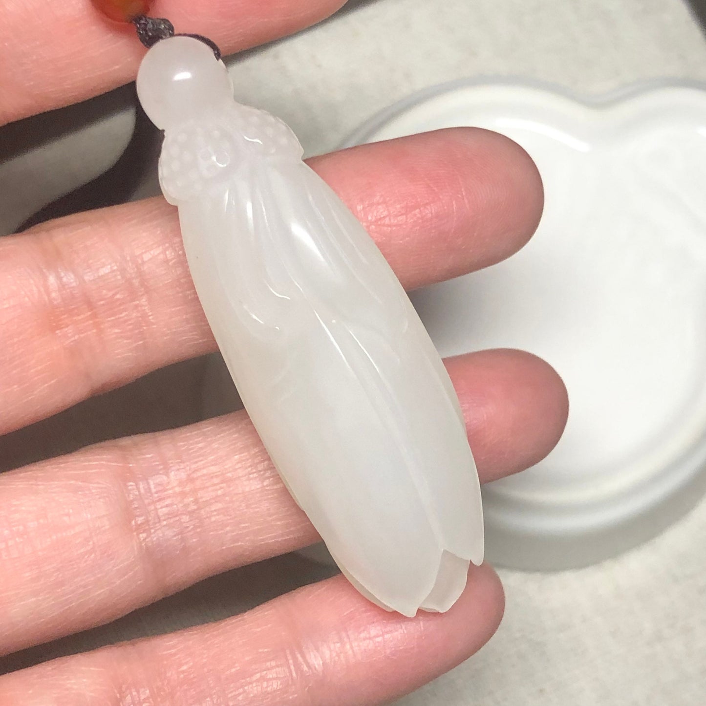 58.1mm Grade A Hetian Jade Icy Glutinous Float Carved Lily Bulb Pendant