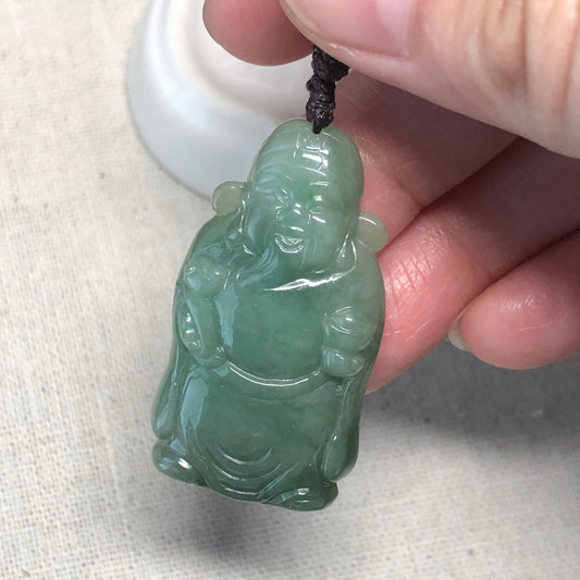 31.8mm Icy Jadeite Jade Green Carved Wealthy God Pendant