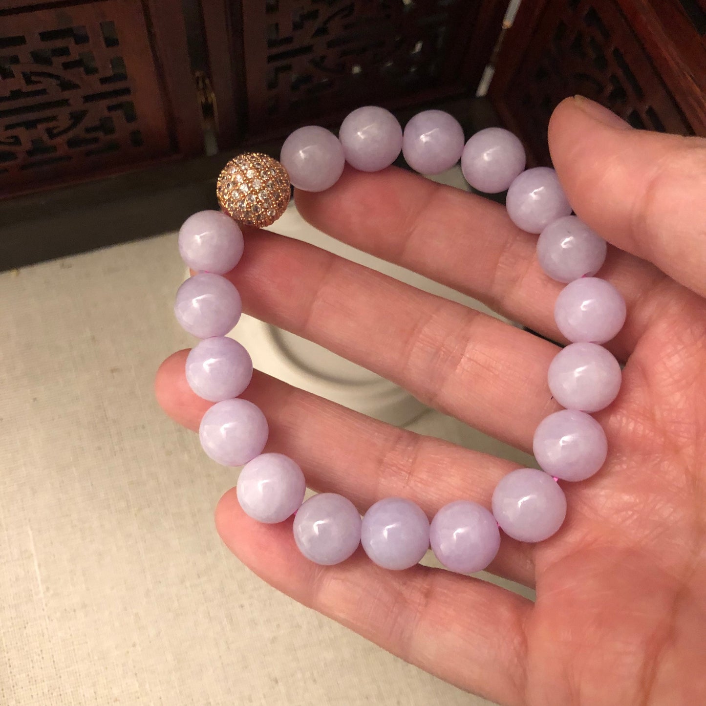 10mm Icy Lavender Pink Jadeite Jade Bead Bracelet 10mm x 18 beads