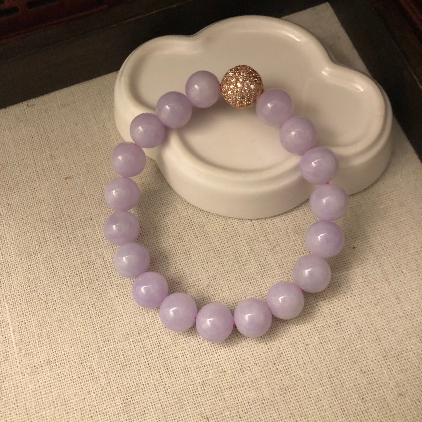 10mm Icy Lavender Pink Jadeite Jade Bead Bracelet 10mm x 18 beads