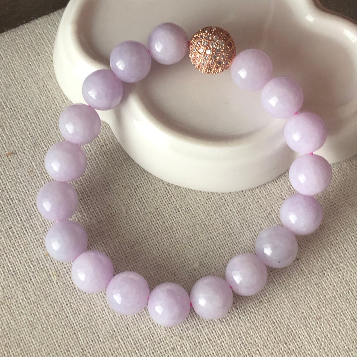 10mm Icy Lavender Pink Jadeite Jade Bead Bracelet 10mm x 18 beads