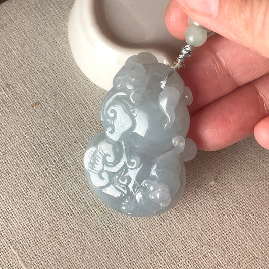 Reserved: 44.6 Icy Sky Blue Jadeite Jade Carved Ruyi Gourd Hulu Pendant