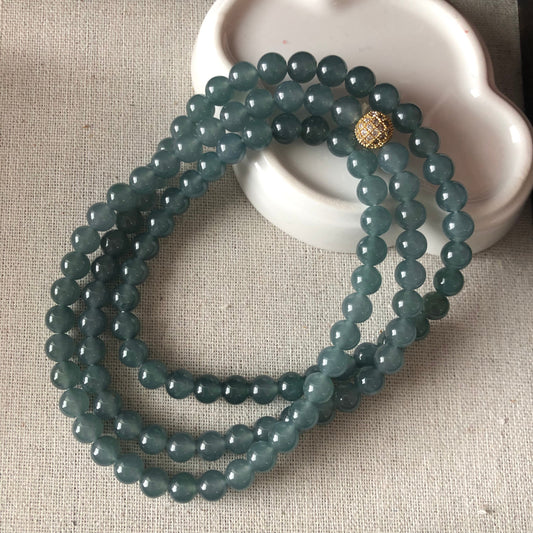 6.7mm RARE navy blue Jadeite Jade Bead Bracelet Necklace 6.7mm x 108 beads