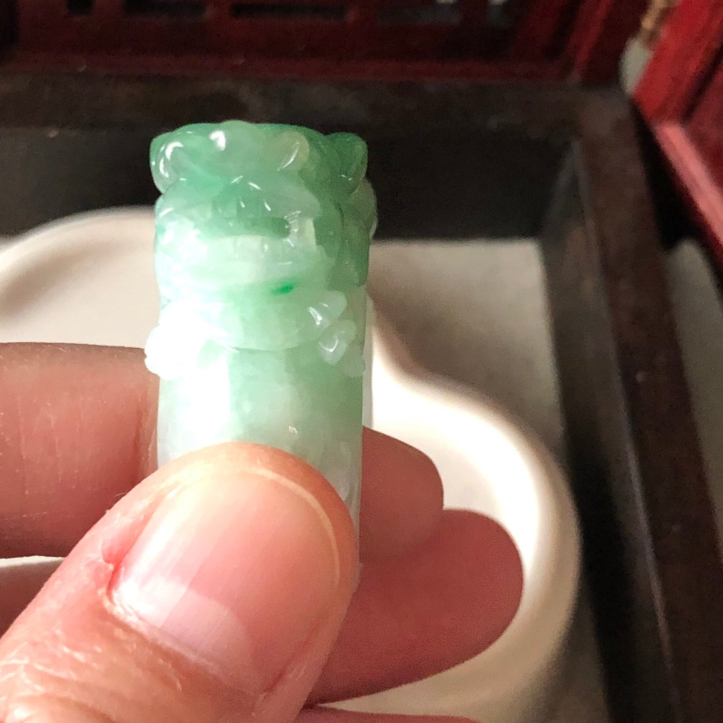 Sale. 36.4mm Grade A Icy Glutinous Jadeite Jade Green Pixiu Ring Band Display Pendant