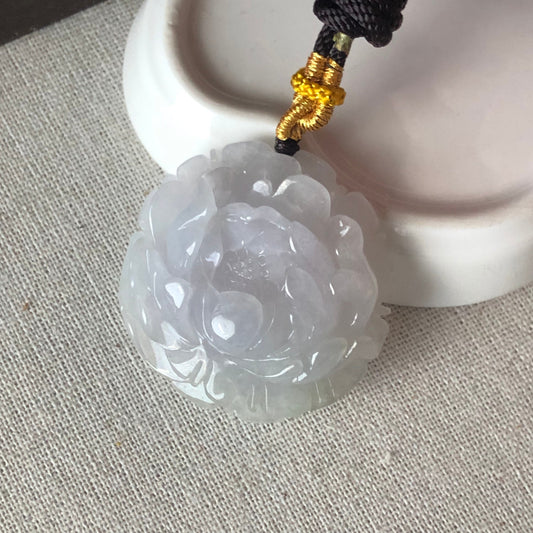 40 mm Grade A  Icy Glutinous Fine Floral Jadeite Jade Pendant