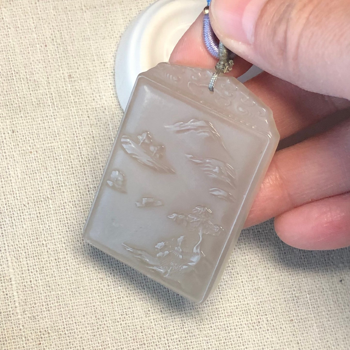 50.8mm Smokey Pink Hetian Nephrite Jade Carved Landscape Scenery Pendant