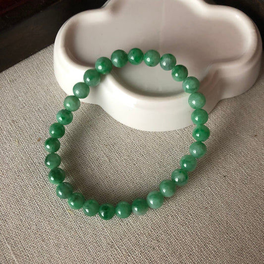 6.4 mm Jadeite Jade Icy Gradient Green Round Bead Bracelet 29pcs.